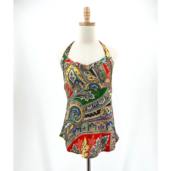 VTG Y2K J Crew Womens 100% Silk Babydoll Halter Top Size 4 Paisley Old Money - Picture 1 of 7